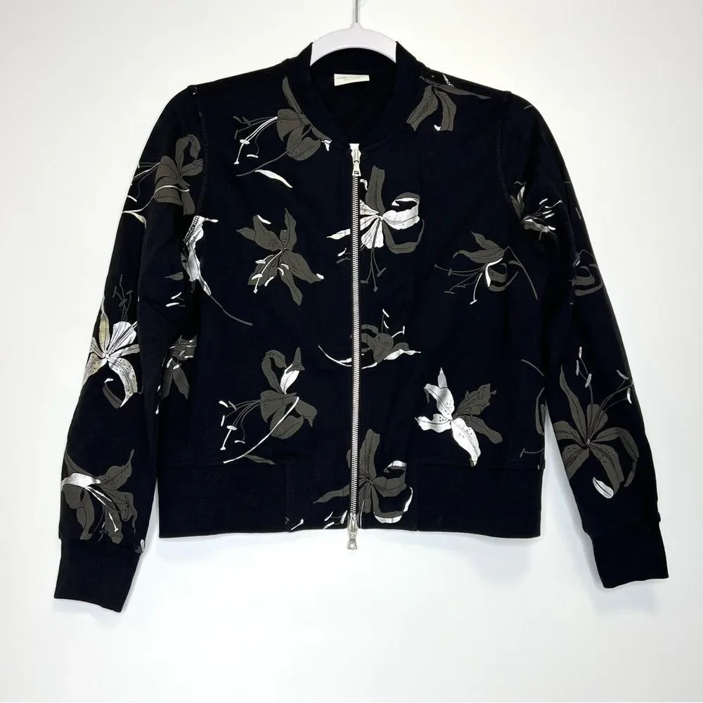 Dries Van Noten Floral Print Bomber Style Cotton Jacket Black XS